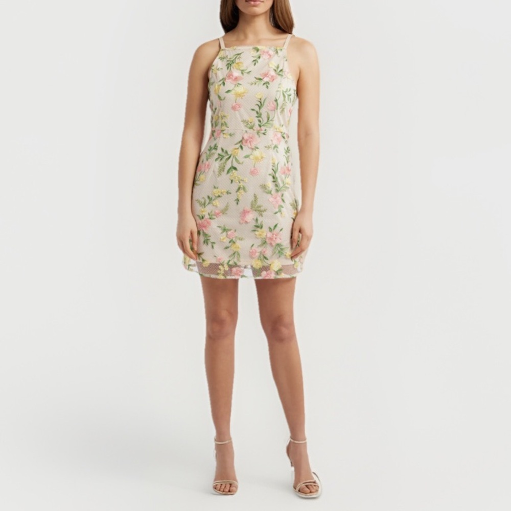 Sam Edelman Embroidered Mesh Mini Dress Cream Pink NWT Size 8